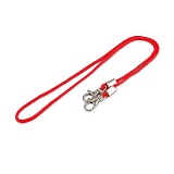 Шнурок для бейджа красный с двумя металлическими карабинами-люкс